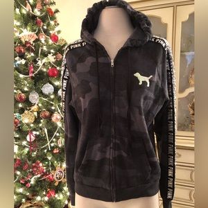 Victoria’s Secret PINK gray camp fleece zip up hoodie excellent condition size M